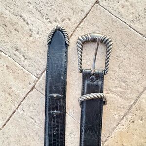 David Yurman Lizard Leather Belt with Silver Buckle